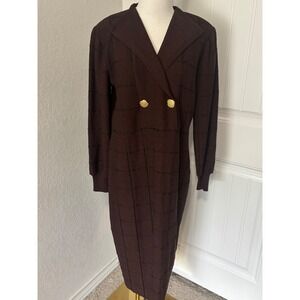 The Michael Collection Knit Dress Plaid Gold Button Front‎ XL 75% wool